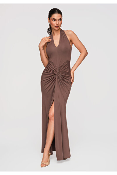Larica Γυναικείο Μάξι Φόρεμα Βραδινό εφαρμοστό LA-OM-DLR342 Καφέ