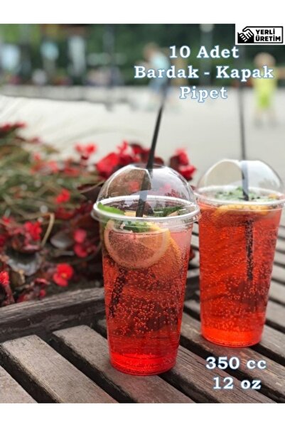 troykar 350 cc Kapaklı Pipetli Sert Plastik Bardak Pet Bardak Limonata Soğuk ...