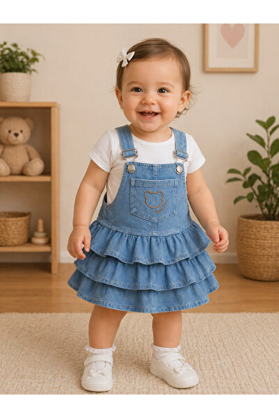 EYMİRGİYİM 100% Cotton Girls' Baby Dress with Fluffy Skirt and Adjustable Buckle