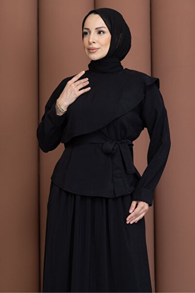 PAVENTİ Costum din două piese cu centură, cu aspect elegant, negru