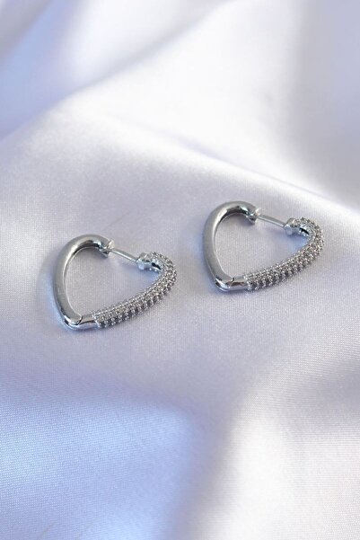 norsary Silver Color Zircon Stone Heart Model Women's Earrings