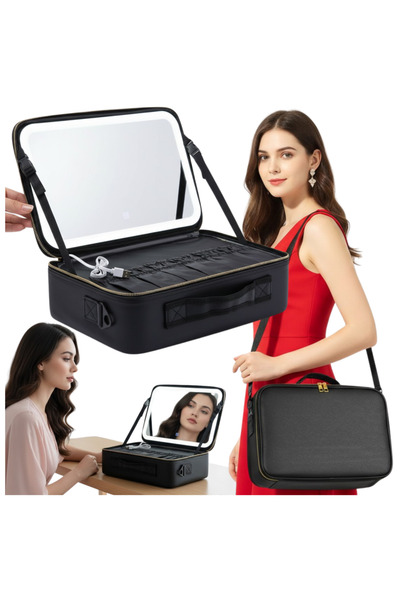 Mardil Large Cosmetic Case Organizer with LED Lighted Mirror