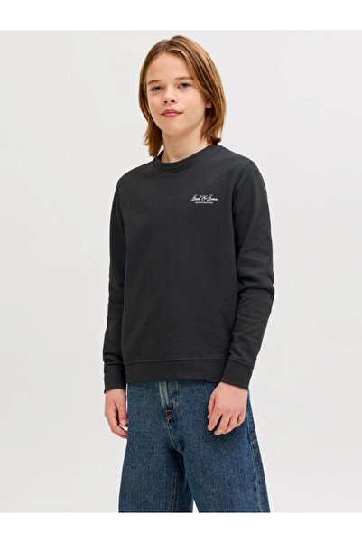 Jack & Jones Hanorac pentru băieți, croială lejeră, guler rotund, negru
