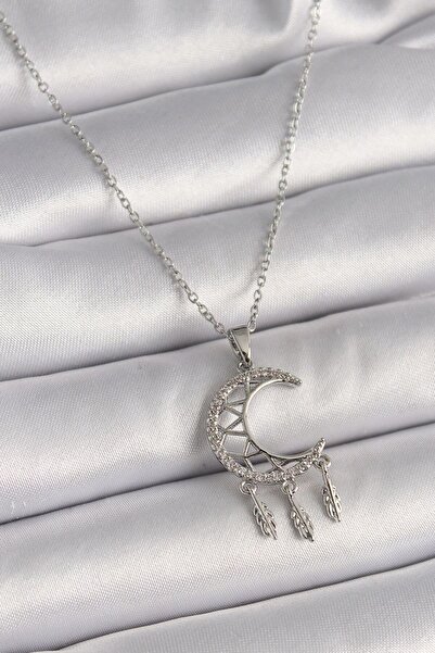 norsary 316L Steel Silver Color Chain Zircon Stone Crescent Model Dangle Leaf...