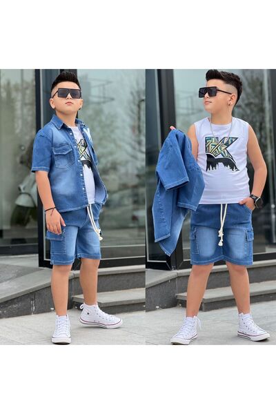 zavera for kids Σετ τζιν 3 τεμαχίων με σορτς για αγόρια - 100% βαμβάκι - Εορτ...