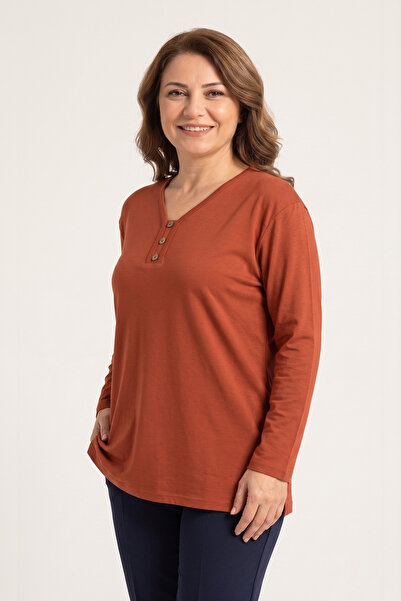 nacar çarşı Γυναικεία μπλούζα Mother Tile με 3 κουμπιά και μακρυμάνικη λαιμόκ...