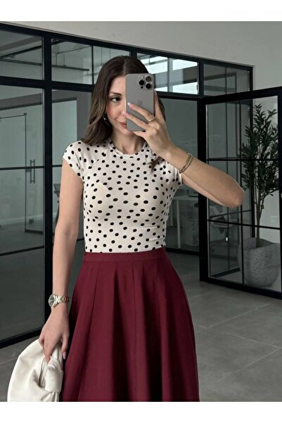 MAESTRO WOMAN Γυναικείο βαμβακερό μπλουζάκι με λευκά πουά