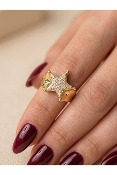 EKİDORA Lüxstar Zircon Stone Star Ring Adjustable Women's Steel Ring, Sparkli...