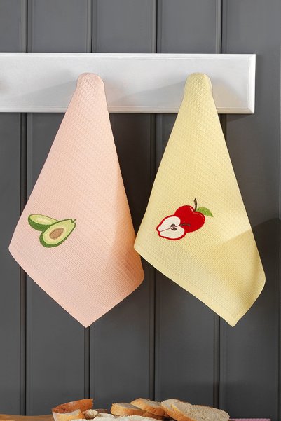 Erm Çarşı 40X60 100% Cotton Set of 6 Embroidered Kitchen Towels |   Multi-Purpose Drying Cloth