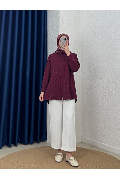 BENAHOLL Πουκάμισο Özün με παγιέτες σε μεγάλο μέγεθος-NA874 Βουργουνδίας