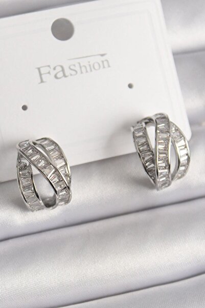 norsary Brass Silver Color Zircon Stone Knot Ring Model Women's Earrings