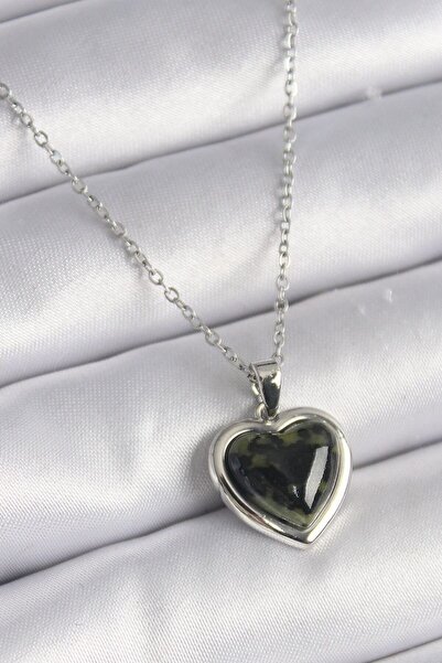norsary 316L Steel Silver Color Green Enamel Heart Model Women's Necklace