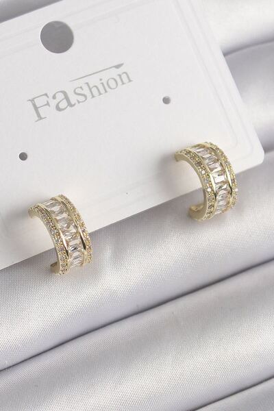 norsary Brass Gold Color Zircon Stone Hoop Model Women's Earrings
