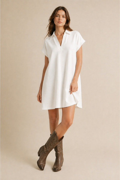 Kirazgym Μίνι φόρεμα με γιακά πουκάμισου - Λευκό