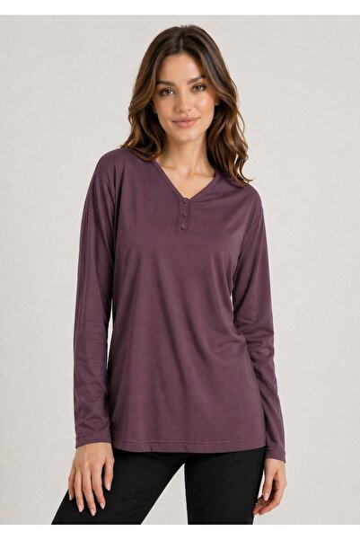 Kuraff Giyim Anne V-Neck Button Detail Seasonal Combed Cotton Blouse