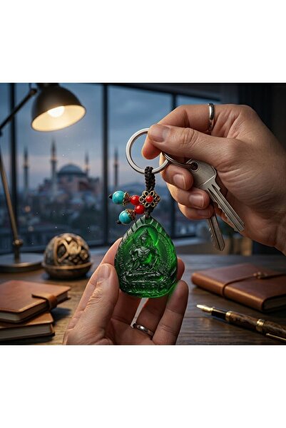 Kuzey Tacı Εθνικό μπρελόκ με σχέδιο Βούδα από φυσικό γυαλί, με τιρκουάζ λεπτο...