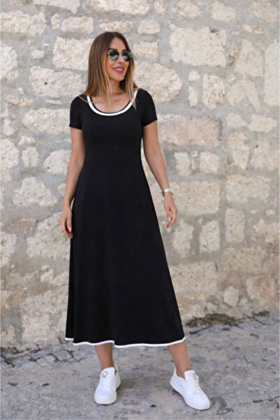 Kokosh moda Women's Short Sleeve Round Neck Midi Length Flared Summer Dress