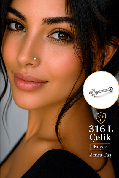 Sacce Scarves&Accessories 316L Çelik Tektaş Hızma 2 mm Zirkon Taşlı Burun Pie...