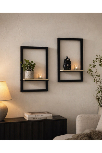 karbonsoft 2’li Modern Dekoratif Duvar Rafı Seti – Sök Tak Ahşap Çerçeve Raf – 20x30 / 26x35 cm – Kolay Montaj