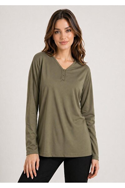Kuraff Giyim Anne V-Neck Button Detail Seasonal Combed Cotton Blouse