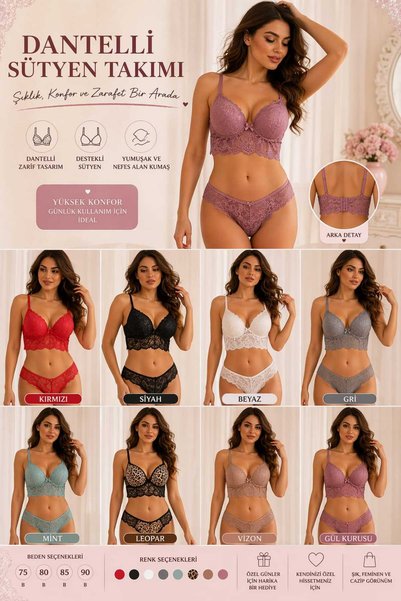 beris moda Women's Comfortable Allure Style Underwear Set Bra and Panty Set