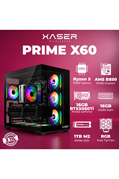 XASER Prime x60 Ryzen 5 7500F 16GB DDR5 Ram 1TB M.2 NVMe SSD 16GB RTX5060 Ti ...