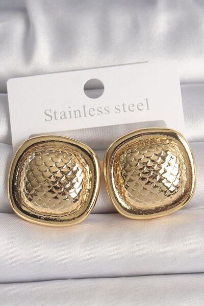 norsary Brass Gold Color Embroidered Square Model Women's Earrings