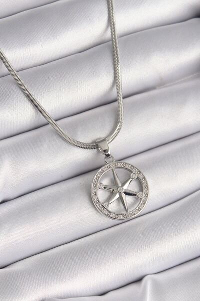 norsary 316L Steel Silver Color Italian Chain Zircon Stone Pole Star Model Wo...