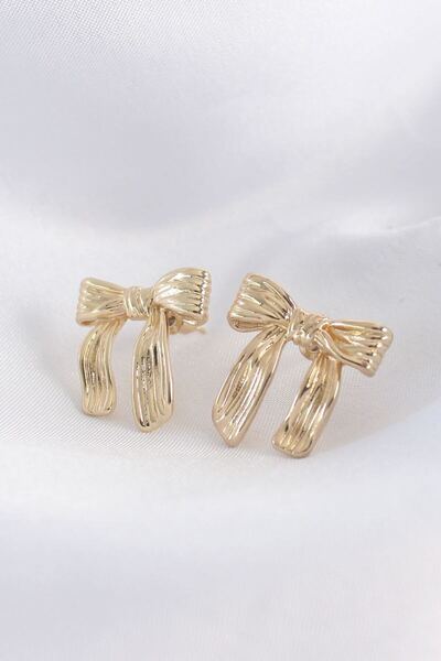 norsary Brass Gold Color Line Detail Bow Earrings