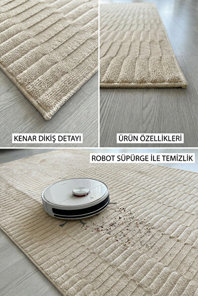 ALgorand Home Luxess Lara Model Vizon Çizgili Dokulu Halı Kaymaz Taban Robot Süpürge Uyumlu Modern Halı