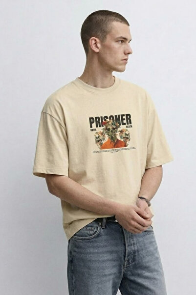 MATERIAL Ανδρικό μπλουζάκι PRISONER με στάμπα, καλοκαιρινό, oversized, σε μπε...