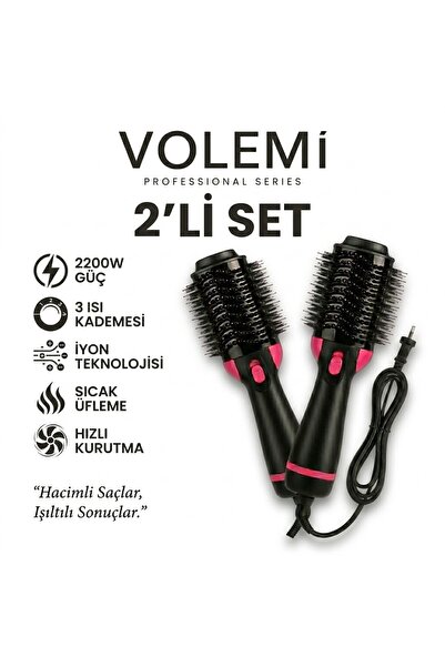 VOLEMİ 2 li Set Profesyonel İyonik Saç Şekillendirici ve Hacim Veren Fön Fırç...