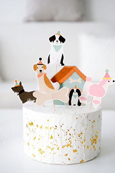 Le Mabelle Multi-Colored Dog Friends Themed 6-Piece Long Toothpick Cake Decor...