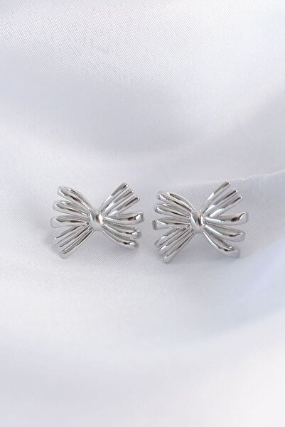 norsary Brass Silver Color Bow Earrings