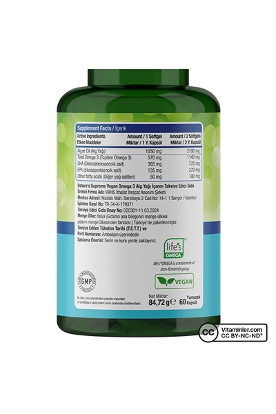 Nature's Supreme Vegan Omega 3 Algae Oil 60 Capsules