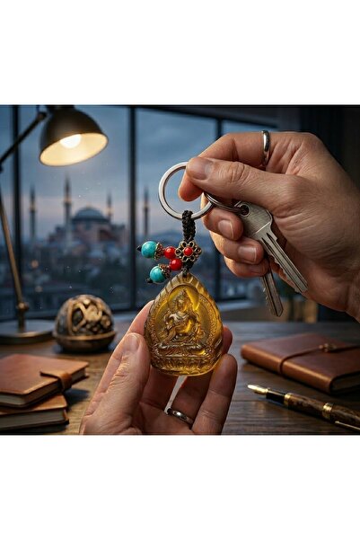 Kuzey Tacı Εθνικό μπρελόκ με σχέδιο Βούδα από φυσικό γυαλί, με τιρκουάζ λεπτο...