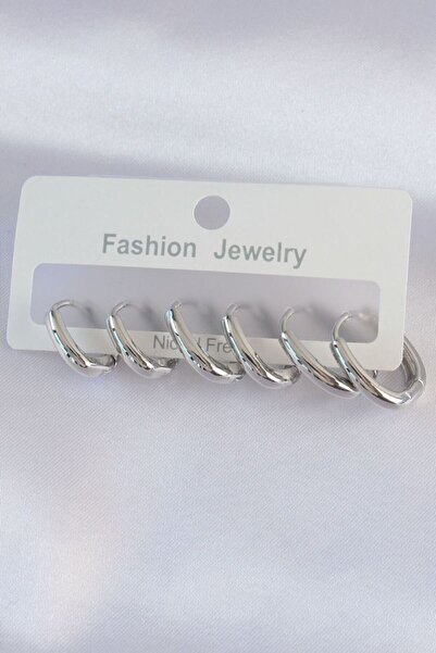 norsary Brass Silver Color Oval Earring Set
