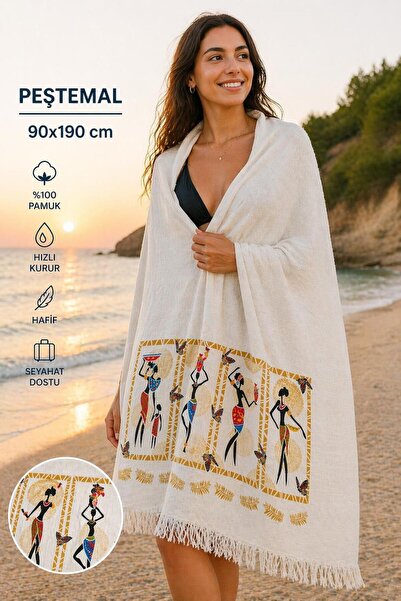 MercanHome Organik %100 Pamuk El Baskısı Müslin Peştemal