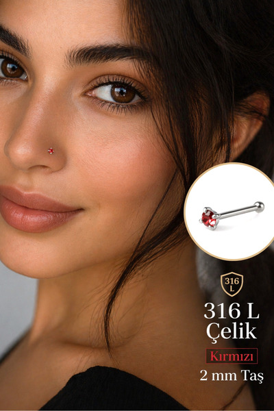 Sacce Scarves&Accessories 316L Çelik Tektaş Hızma 2 mm Zirkon Taşlı Burun Pie...