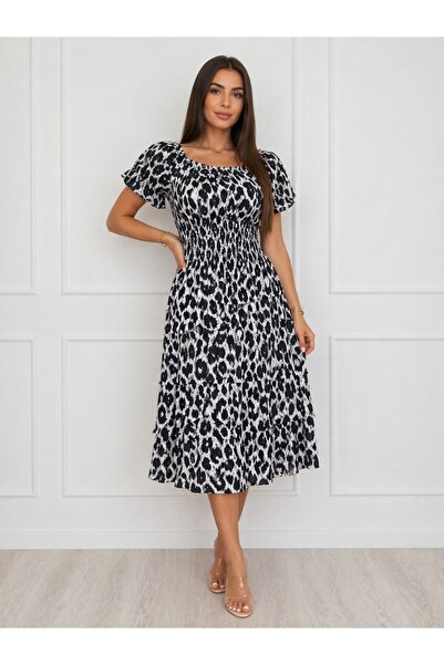 ihaoo Rochie casual-elegantă cu talie elastică și imprimeu modern leopard