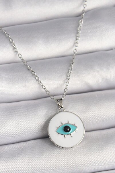 norsary 316L Steel Silver Color Chain White Enamel Turquoise Eye Embroidery M...