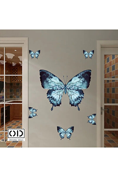 ORIGINAL DEALS Αυτοκόλλητο τοίχου με 6 μπλε πεταλούδες Μορφό για διακόσμηση ε...