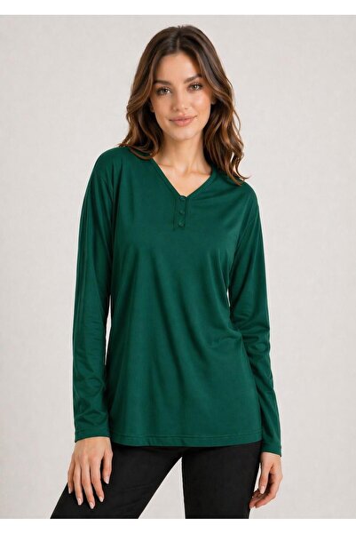 Kuraff Giyim Anne V-Neck Button Detail Seasonal Combed Cotton Blouse