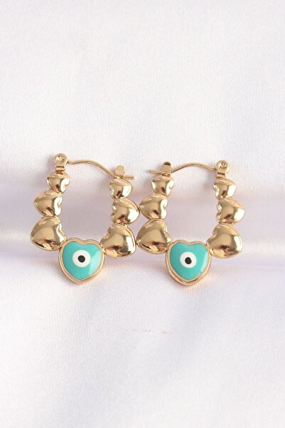 norsary 316L Steel Gold Color Blue Evil Eye Heart Model Earrings
