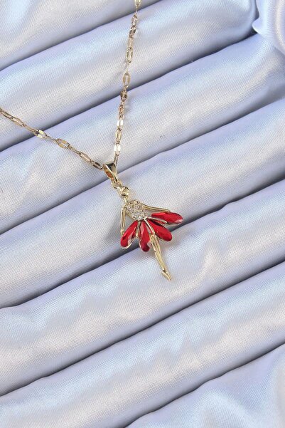 norsary 316L Steel Chain Gold Color Red Skirted Ballerina Necklace with Zirco...
