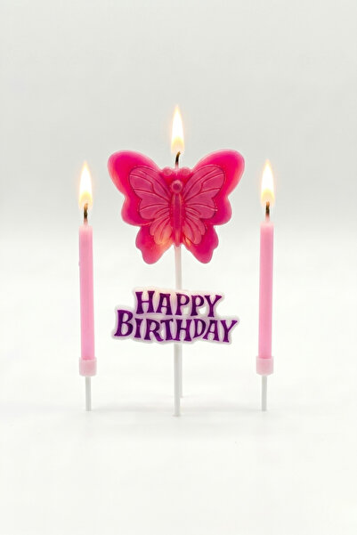Le Mabelle Pembe Kelebek Figürlü Happy Birthday Mum Set