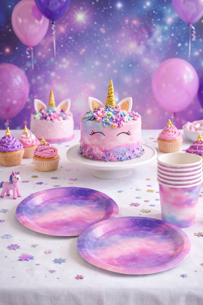 Le Mabelle Σετ 8 πιάτων και ποτηριών με θέμα την ροζ σκόνη αστεριών