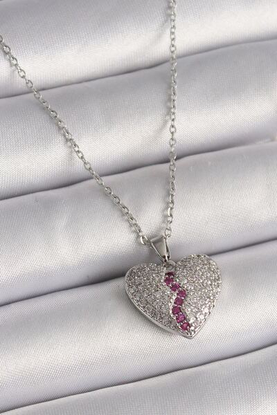 norsary 316L Steel Silver Color Chain Zircon Stone Heart Model Women's Necklace