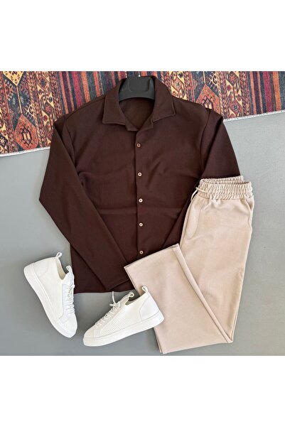 WENMİNG Men's Crepe Fabric Summer Shirt and Pants Set