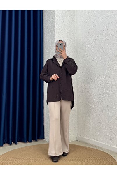 BENAHOLL Πουκάμισο Özün με παγιέτες σε μεγάλο μέγεθος-NA874 Καφέ